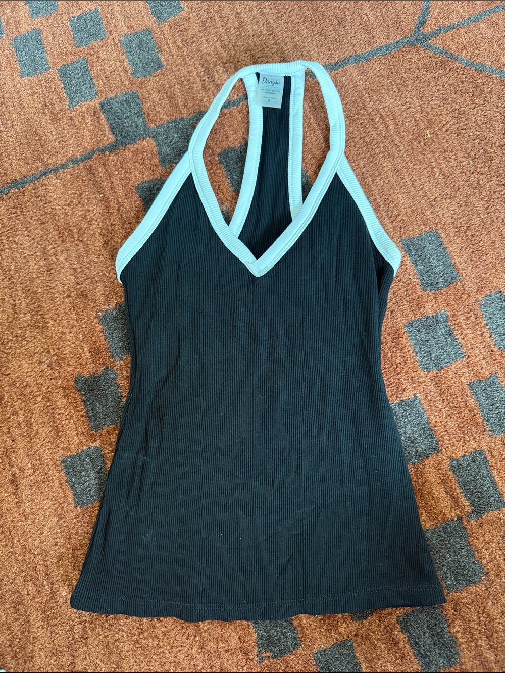 Ribbed Black Tank with Light Blue Trim
